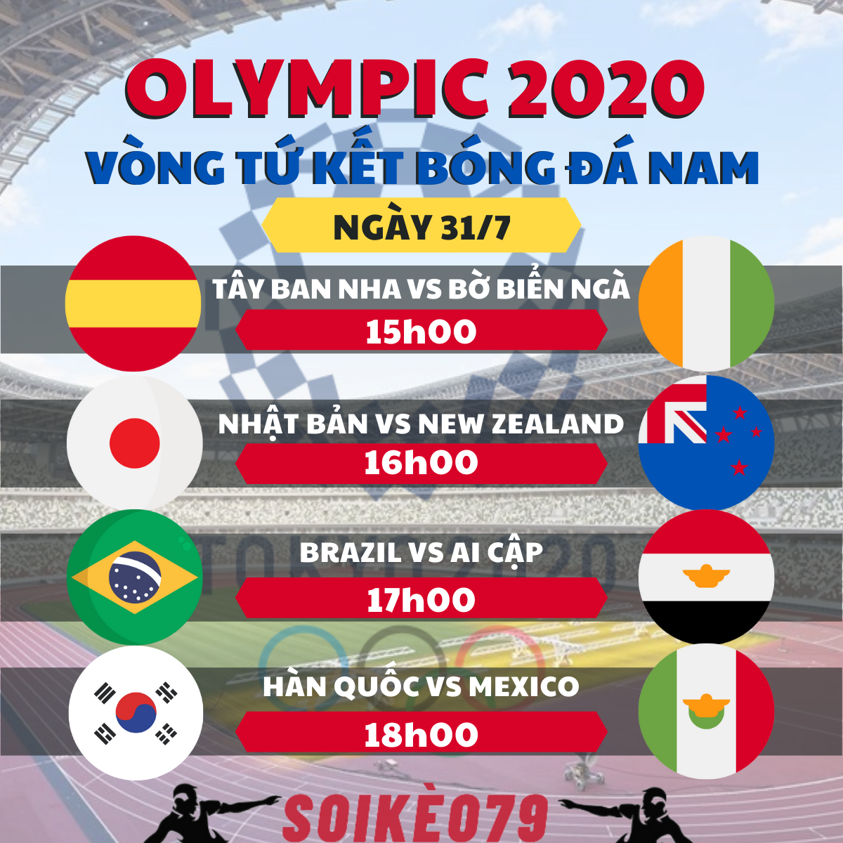 Tứ kết Olympic 2021: link tường thuật trực tiếp